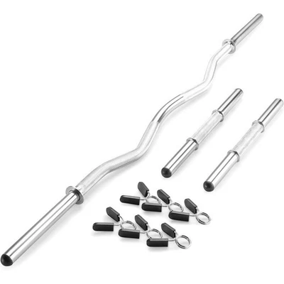 Hollow Curl Bar Dumbbell Handle Set with Spring Collars Heavy-Duty Chrome Steel - Image 1 of 4