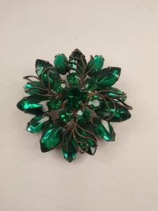 Spilla vintage Juliana D&E verde strass fiore filigrana spilla - Foto 1 di 6