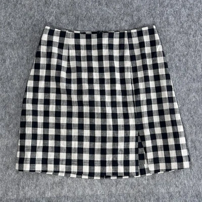 Falda Maeve para mujer XS negra blanca guinga a cuadros mezcla de lino abertura lateral a cuadros Foto 1 de 4