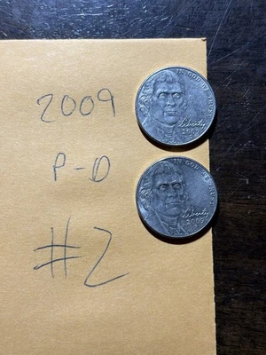 Lote #2 P&D Nickels 2009 mejor estado circulado bajo vintage Foto 1 de 2