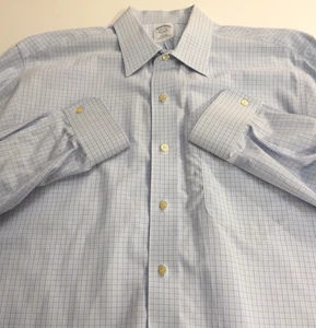 Camisa de vestir Brooks Brothers 16,5-35 azul calce ajustado cuadros guinga sin planchar para hombre - Imagen 1 de 7