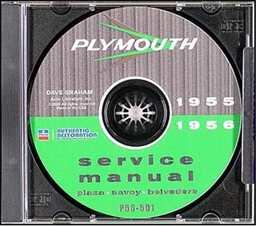 Manual de taller de reparación Plymouth 1955-1956 en CD ROM 55 56 Plaza Savoy Fury Belvedere Foto 1 de 1