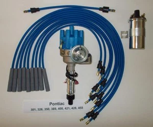 PONTIAC 350 389 400 455 BLUE Small Electronic Distributor + Chrome Coil + WIRES - Picture 1 of 5