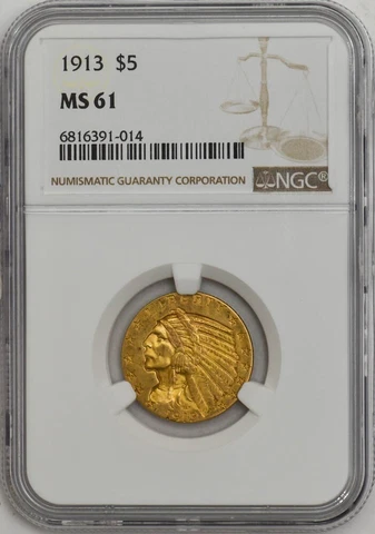 1913 $5 Gold Indian MS61 NGC 946940-2 Cover