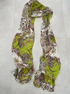 Hand Finished Silk Scarf with Frilled Edges Lime Paisley Design - Mothers Day - Picture 1 of 2