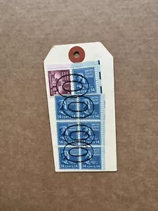 US 1960s Prexy Parcel Tag +Franking #819(7) +1044(9)=1.88$ Rate + Neat 14C Usage - Picture 1 of 2