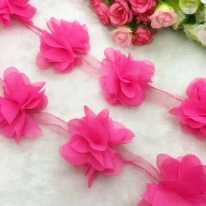 1yard Lace Flower Chiffon Fabric Trim DIY Baby Hair Band Wedding Dress Bridals - Picture 1 of 36