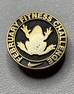 February Fitness Challenge Frog Swoosh Gold Collectible Pin Pinback 1” NEW - Picture 1 of 2