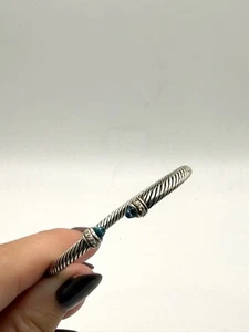 David Yurman Classic Cable Bracelet Sterling Silver Topaz 4mm Medium. G-42 - Picture 1 of 3