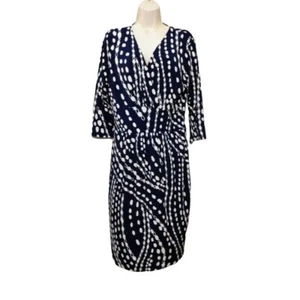 Talbots Petite Kleid 10P blau weiß Punkte Crossover 3/4 Arm Stretch Polyester - Bild 1 von 6