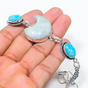Bracciale Acquamarina Gemma Fatto a Mano Argento Sterling 925 7-8" R856 - Foto 1 di 4
