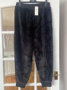 BNWT M&S BLACK FAUX FUR FLEECE CUFF LOUNGEWEAR JOGGERS - Picture 1 of 3