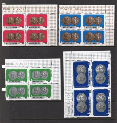 AITUTAKI COOK ISLAND 1972 PRIMERAS MONEDAS CONJUNTO BLOQUES MUY FINOS MNH,. Foto 1 de 4