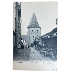 Postkarte AK Rostock Hinter der Mauer Lagebusch-Turm Straßenansicht um 1900 - Bild 1 von 3