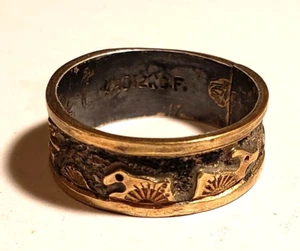 Vintage NAVAJO STORY TELLER RING Sterling Silver & Gold-Filled LLOYD BECENTI 5.5 - Picture 1 of 10