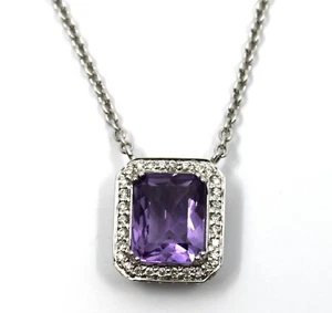 Collar con colgante de diamantes y amatista de oro sólido de 18 k por yarda de 0,35 Tcw - Imagen 1 de 14