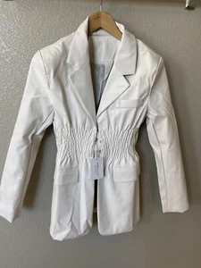 two twin style white faux leather fitted blazer size xs new - Picture 1 of 8