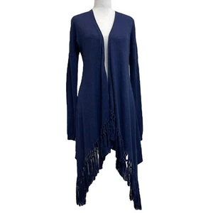 Theory Vesta Cotton Cashmere Royal Blue Long Line Fringe Cardigan sz XS Casual - Picture 1 of 12