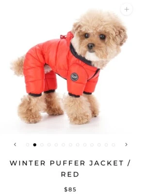 Miso & Friends 小狗天使红色冬季连身裤 Puffer 狗外套(小号) — 第 1/4 张图片