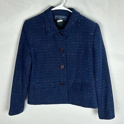 Vintage Norton McNaughton Blue Tweed Wool Blend Blazer Jacket -Size 6P Foto 1 de 4