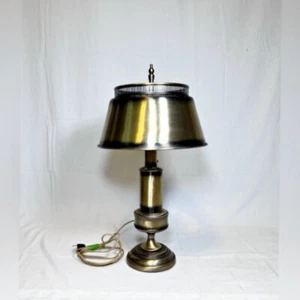 Vintage 18" Gold Toleware Double Pull Chain Tole Metal Desk Table Lamp - Picture 1 of 6