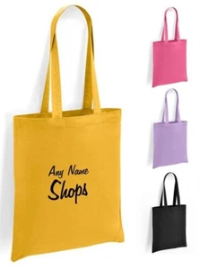 Personalised Shops Text Tote Shopping Bag 100% Cotton with long handles - Picture 1 of 11