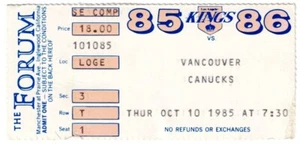 1985 L. A. KINGS vs VANCOUVER CANUCKS ticket stub 10/10/85 MARCEL DIONNE Goal - Picture 1 of 2