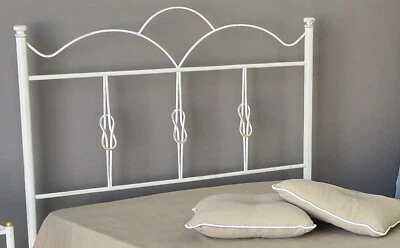 Testata letto una piazza e mezza in ferro battuto Fiocco bianco decorato oro - Immagine 1 di 2