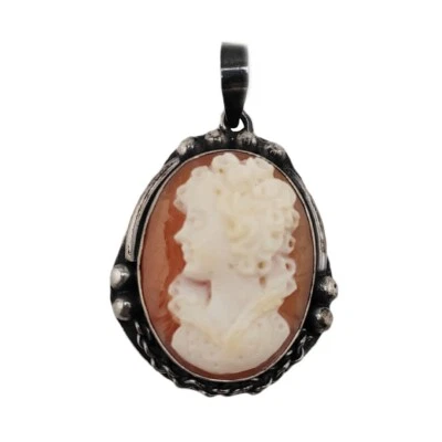Ciondolo Argento925 Cammeo inciso volto Donna Spilla artigianale Vintage - Immagine 1 di 4