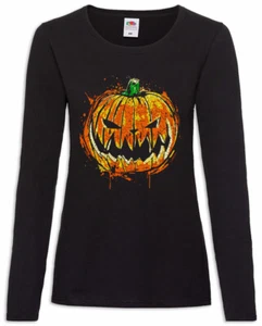 Pumpkin Head Damen Langarm T-Shirt Halloween Nightmare Witch Black Magic - Picture 1 of 1