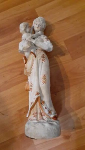 Antique German hand Painted Bisque Porcelain Lady And Girl Figure - Picture 1 of 10