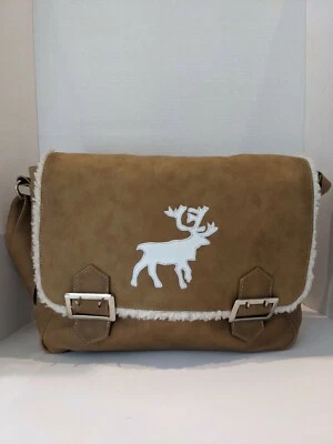 LAZIS Faux Suede Messenger /Computer Bag Sherpa Trim - Tan/Brown Unisex - Image 1 of 4