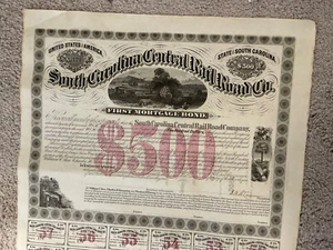 1871 500 $ South Carolina Central Railroad Co. Erste Hypothekenanleihe - Bild 1 von 5