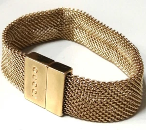GUCCI Vintage Logo Mesh Gold Tone Bracelet Made in Italy Used - Picture 1 of 6
