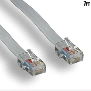 7FT RJ45 8P8C Telephone Phone Line Cord Cable Wire Straight Flat Silver - Picture 1 of 1