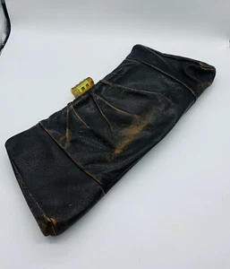 Vintage 40s Clutch Purse Brown Leather With Chucky  Lucite  Clasp - Picture 1 of 3