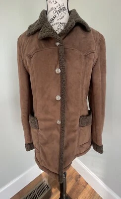 Cripple Creek Western Button Jacket Womens Med Faux Suede Sherpa Trim & Lining - Image 1 of 4