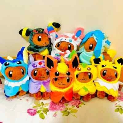 8 New Poncho Eevee Plush Doll Toy 8in Game Pocket Monster Stuff Animal Cosplay - Image 1 of 4