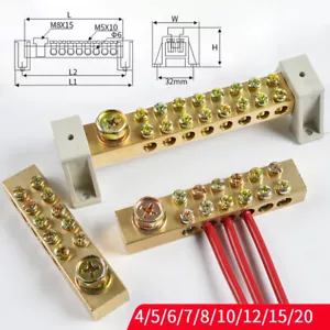 12x18mm 5-20 Way/Hole Metal Strip Block Neutral Earth Line Terminal Connector - Picture 1 of 22