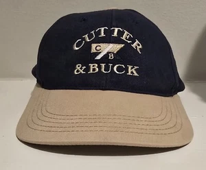 Cutter & Buck Golf Hat One Size Adjustable Leatherback Navy & Beige Classic - Picture 1 of 8