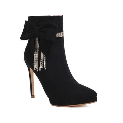 Mujeres Vestido Fiesta Botines Punta Punta Punta Punta Borla Estrás Tacones Altos Cremallera Zapatos Foto 1 de 4