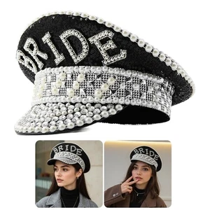 Sparkly Bride Hat Heavy Crystal Sequins Captain Hat for Actress Live Show - Picture 1 of 8