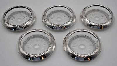 Vintage Frank M Whiting Sterling Silver .925 R-40 Starburst Glass Coasters 5-Pc - Image 1 of 4