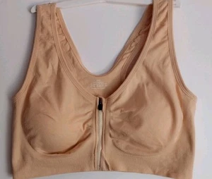 UNBRANDED XXL APRICOT FRONT ZIPPER CLOSURE SEAMLESS WIRELESS REMOVABLE PADS BRA - Picture 1 of 11