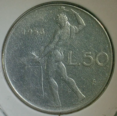 WORLD COIN SALE-1956 ITALY 50 LIRE--STAINLESS STEEL COMP. COIN-KM# 95.1 - Image 1 of 3