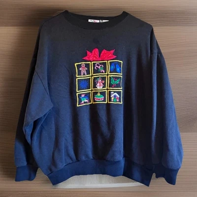 Sudadera Vintage Años 90 Retro Navidad Negra Bordada Vacaciones Foto 1 de 4