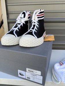THOM BROWNE Leather & Canvas Sneaker US 10 EU43 High Top Knit Cuffs - Bild 1 von 10