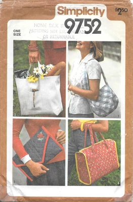 Simplicity Sewing Pattern 9752 Bags in Four Styles Tote Shoulder Clutch One Size - Image 1 of 2