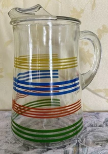 Vintage Rainbow Striped 2 Quart Glass Pitcher - No cracks or chips. - Picture 1 of 1