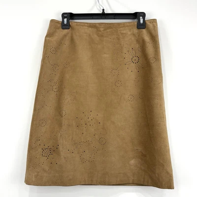 Falda de cuero para mujer Ann Taylor 8 color tostado floral de colección forrada con ojales Western Country Foto 1 de 4
